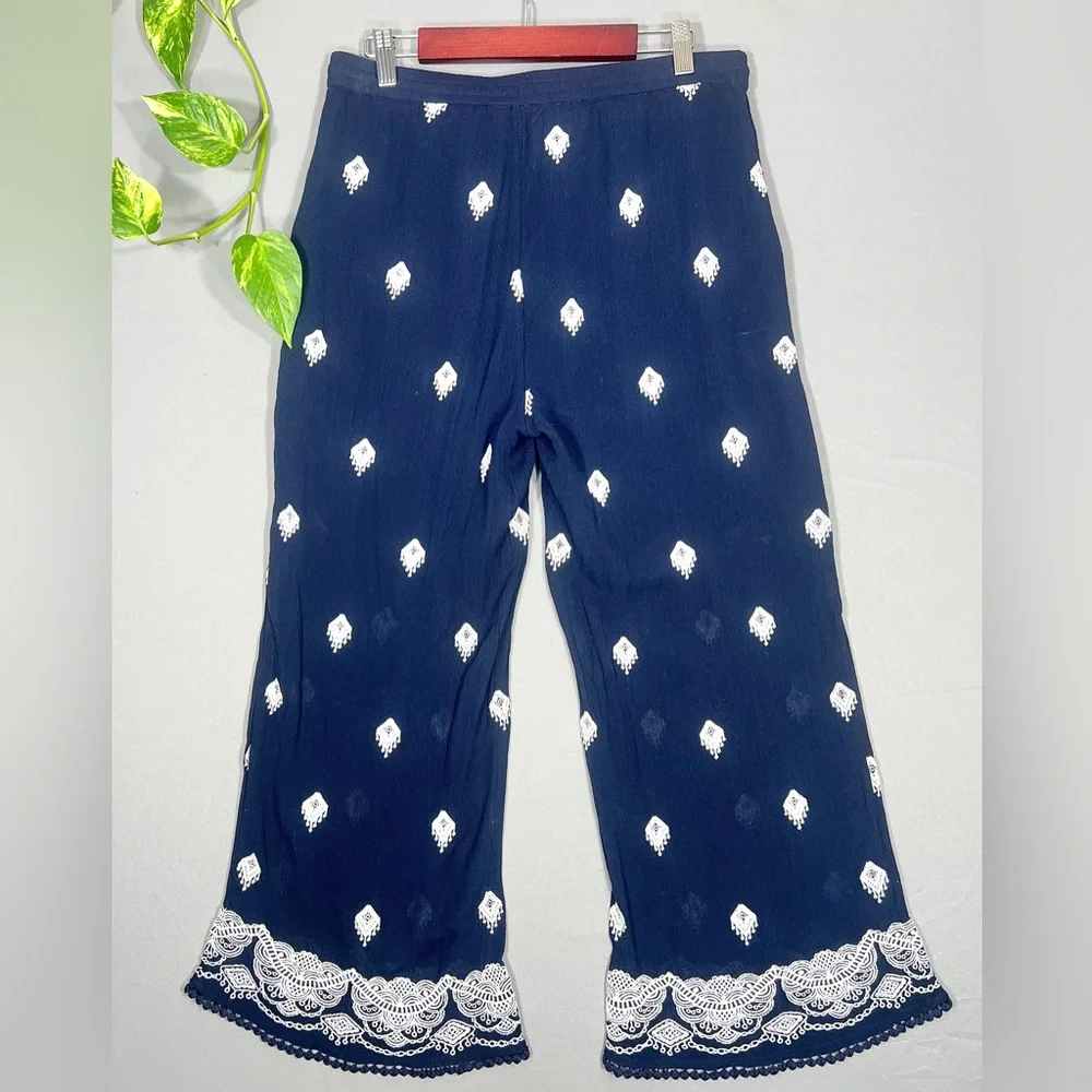 Sundance Giselle Dream Navy Blue Drawstring Pants with White Trim - Picture 3 of 6
